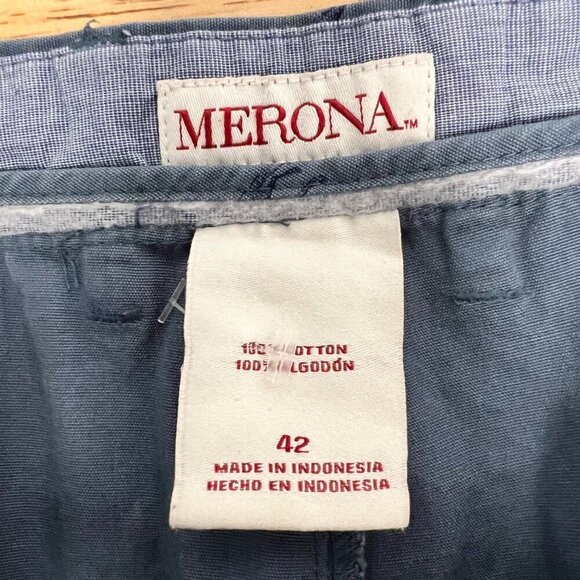 Merona Men’s Camel Print Khaki Shorts Blue Size 42 Waist Belt Loops - Picture 9 of 9